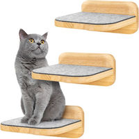 Produktbild von HAPPYPET Katzentreppen 3er-Set für Wandmontage aus Hartholz mit Filzbezug Natur Größe L