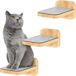 HAPPYPET Katzentreppen 3er-Set für Wandmontage aus Hartholz mit Filzbezug Natur Größe M – Bild 1 von 1