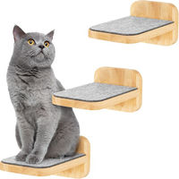 Produktbild von HAPPYPET Katzentreppen 3er-Set für Wandmontage aus Hartholz mit Filzbezug Natur Größe M
