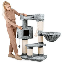 HAPPYPET Kratzbaum Alina für große Katzen und Maine Coon mit Katzenhaus und Sisal-Säulen Grau 118 cm – Bild 1 von 1