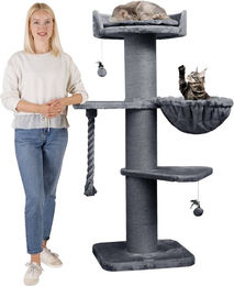 HAPPYPET Kratzbaum Cooper XXL für Katzen in Grau mit Sisal und Spielzeug 150 cm – Bild 1 von 3