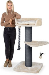 HAPPYPET Kratzbaum Felix für Katzen mit Natursisal und 18 cm dicken Stämmen, 120 cm hoch, Grau-Beige – Bild 1 von 11