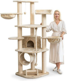 HAPPYPET Kratzbaum für Katzen XL Beige mit Haus, Spieltunnel und Sisal-Elementen 181 cm hoch – Bild 1 von 13