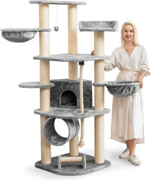 HAPPYPET Kratzbaum für Katzen XL Grau mit Katzenhaus Spieltunnel und Sisal-Elementen 181 cm hoch – Bild 1 von 13