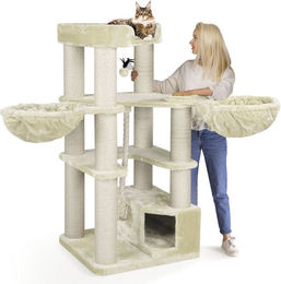 Happypet Kratzbaum Oscar für große Katzen in Creme mit Haus und Spielzeug, 161 cm hoch, stabil mit 12 cm dicken Stämmen und Sisal – Bild 1 von 13