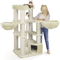 Produktbild von Happypet Kratzbaum Oscar für große Katzen in Creme mit Haus und Spielzeug, 161 cm hoch, stabil mit 12 cm dicken Stämmen und Sisal