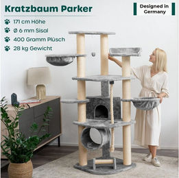 Happypet Kratzbaum Parker XXL Katzenbaum mit Haus und Spieltunnel Grau – Bild 1 von 13