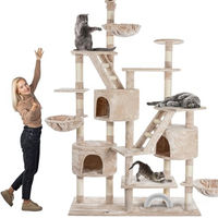Produktbild von HAPPYPET Kratzbaum SAM Deckenhoch 260 cm XXL Kletterbaum für Katzen in Creme mit Liegemulden und Häusern