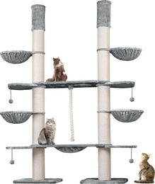 HAPPYPET XXL Kratzbaum-Landschaft für Katzen mit Deckenspanner 280cm hoch aus Plüsch in Grau – Bild 1 von 1