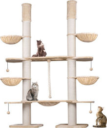 HAPPYPET XXL Kratzbaum mit Deckenspanner für große Katzen aus Plüsch in Creme-Beige 280cm hoch – Bild 1 von 1