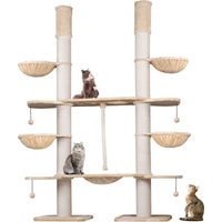 Produktbild von HAPPYPET XXL Kratzbaum mit Deckenspanner für große Katzen aus Plüsch in Creme-Beige 280cm hoch