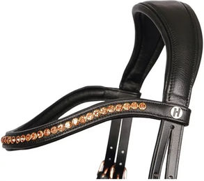 Harry's Horse Anatomisch geformter Trensenzaum aus Leder in Schwarz und Rosegold für Vollblut/VB – Bild 1 von 5