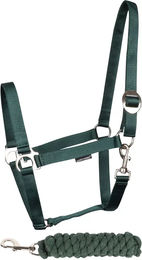 Produktbild von Harry's Horse Halfter und Longiergurt Set Initial aus Baumwolle in Grün für Pferde Größe Vollblut