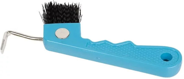 Produktbild von Harry's Horse Hufauskratzer mit Bürste und magnetischem Griff aus Kunststoff in Blau oder Türkis