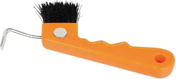 Harry's Horse Hufauskratzer mit Bürste und magnetischem Griff aus Kunststoff in Orange – Bild 1 von 2