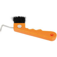 Produktbild von Harry's Horse Hufauskratzer mit Bürste und magnetischem Griff aus Kunststoff in Orange