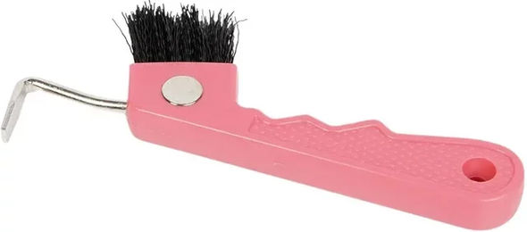 Produktbild von Harry's Horse Hufauskratzer mit Bürste und magnetischem Griff aus Kunststoff in Rosa