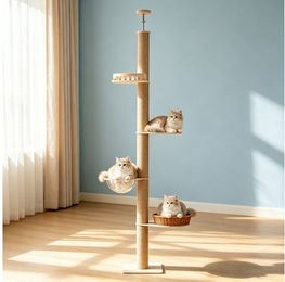 Hausright Kratzbaum für Katzen höhenverstellbar 255-270 cm mit 5 Sisalsäulen beige – Bild 1 von 2
