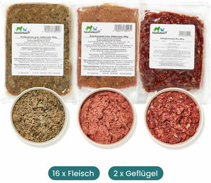 haustierkost BARF Vorteilspaket Hund Adult Frostfutter mit Rind, Geflügel und Truthahn Monoprotein Sensitive 9 kg - 18 x 500 g – Bild 1 von 6