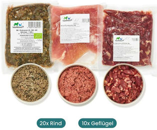 Haustierkost Bio BARF Paket für Hunde mit Rind Pute und Huhn 15 kg – Bild 1 von 4