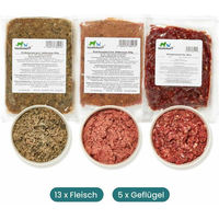 Produktbild von haustierkost.de BARF Frostfutter Paket für Hund Welpen mit Rind, Truthahn und Geflügel Monoprotein 9 kg - 18 x 500 g