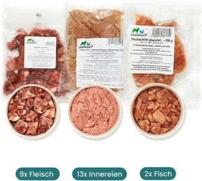 haustierkost.de BARF Frostfutter Paket für übergewichtige Katzen mit Fleisch Fisch und Innereien 9 kg - 9 x 1000 g – Bild 1 von 7