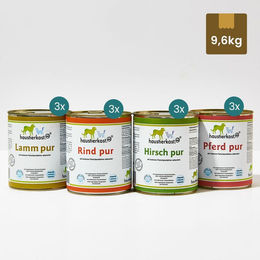 Produktbild von Haustierkost.de Hund Menü 10 mit Rind, Pferd, Lamm und Hirsch ohne Farb- und Aromastoffe sowie Konservierungsstoffe 12 x 800 g