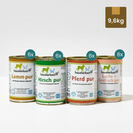 Produktbild von Haustierkost.de Menü 9 Hundefutter Lachs Seefisch Pferd Lamm Hirsch ohne Farb- und Aromastoffe ohne Konservierungsstoffe 24 x 400 g