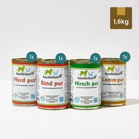 Produktbild von Haustierkost.de Probiermenü Hund Dose Hirsch Rind Lamm Pferd ohne Farb- und Aromastoffe sowie Konservierungsstoffe 4 x 400 g
