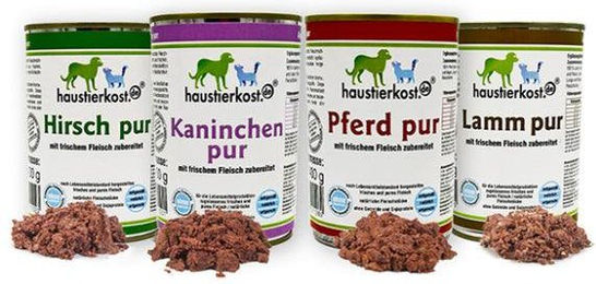 Haustierkost.de Probiermenü Hund Katze Lamm Hirsch Huhn Pferd ohne Farb- und Aromastoffe sowie Konservierungsstoffe 4 x 400 g – Bild 1 von 2