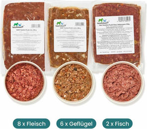 Haustierkost Fertigbarf Probierpaket für Hunde Monoprotein 16 x 500 g - 16 x 500 g – Bild 1 von 5