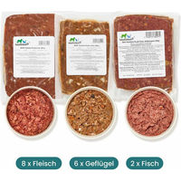 Produktbild von Haustierkost Fertigbarf Probierpaket für Hunde Monoprotein 16 x 500 g - 16 x 500 g