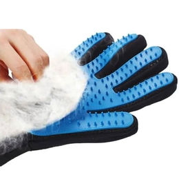 HAYDE Fellpflege Handschuh für Hunde und Katzen, 2in1 Massagehandschuh und Tierhaarentferner aus Gummi, Blau – Bild 1 von 6