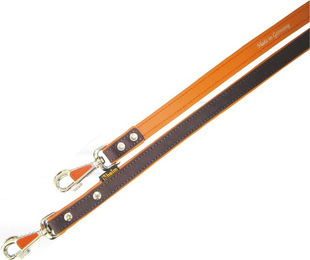 Heim Führleine Eichenlaub aus Leder in Orange 200 cm lang - 2 m – Bild 1 von 2