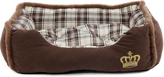 HEIM Hundebett Krone mit Kronenmotiv in Braun und Weiß aus Stoff Größe S – Bild 1 von 2