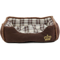 Produktbild von HEIM Hundebett Krone mit Kronenmotiv in Braun und Weiß aus Stoff Größe S