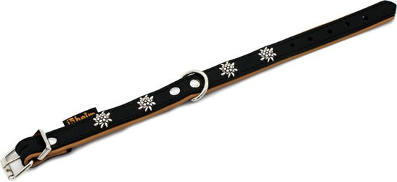 Heim Hundehalsband Edelweiß Leder schwarz/natur 16 mm breit 24-29 cm Halsumfang – Bild 1 von 1