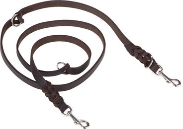 Produktbild von Heim Leder-Doppelleine mit eingeflochtenem Karabiner Braun 220 cm 18 mm breit
