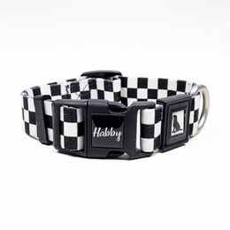 Here Mood Hundehalsband Checkers aus recyceltem Material 25mm Bunt Schwarz – Bild 1 von 3