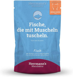 Herrmann's Bio Katzenfutter Lachs und Garnele Selection Adult 20 x 100 g - 20 x 100 g – Bild 1 von 2