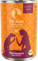 Herrmann's Manufaktur Bio-Hundefutter Bio-Gans mit Buchweizen Stückchen in Sauce 6 x 400 g - 6 x 400 g – Bild 1 von 3