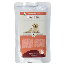 Herrmann's Manufaktur Bio Hundefutter Huhn mit Fenchel und Buchweizen Selection Adult Stückchen in Sauce 14 x 150 g - 14 x 150 g – Bild 1 von 6
