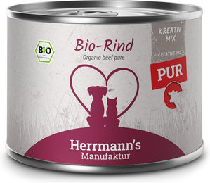 Herrmann's Manufaktur Bio Rind Reinfleisch Kreativ-Mix Monoprotein für Adult Hunde 12 x 200 g - 12 x 200 g – Bild 1 von 2