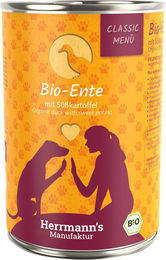 Herrmanns Bio Hundefutter Ente mit Süßkartoffeln Stückchen in Soße 12 x 400 g - 12 x 400 g – Bild 1 von 5