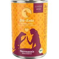 Produktbild von Herrmanns Bio Hundefutter Ente mit Süßkartoffeln Stückchen in Soße 12 x 400 g - 12 x 400 g