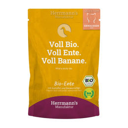 Herrmanns Selection Bio Katzenfutter Ente mit Kartoffeln und Bananenchips Adult 12 x 100 g Pouch - 20 x 100 g – Bild 1 von 4