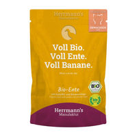 Produktbild von Herrmanns Selection Bio Katzenfutter Ente mit Kartoffeln und Bananenchips Adult 12 x 100 g Pouch - 20 x 100 g