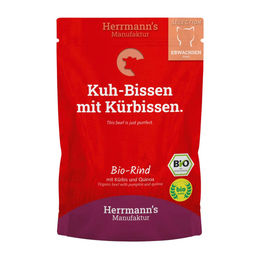 Herrmanns Selection Bio Katzenfutter Rind mit Kürbis und Quinoa Adult 12 x 100 g Pouch - 12 x 100 g – Bild 1 von 4