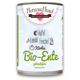 Produktbild von HerzensHund Bio-Ente mit Bio-Gemüse Stückchen in Sauce für erwachsene Hunde glutenfrei 12 x 400 g - 12 x 400 g
