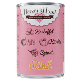 Produktbild von HerzensHund Hundefutter Adult Rind mit Kartoffel, Kürbis, Apfel, Spinat und Leinöl, getreidefrei mit hohem Fleischanteil, 12 x 400 g